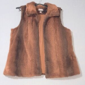 Chicos Mob Wife Faux Fur Open Front Animal Print Cardigan Vest‎ Size 1 (8)